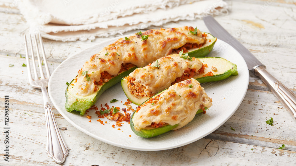 Stuffed Courgette with Tofu and Bechamel Sauce Stuffed Courgette with Tofu and Bechamel Sauce