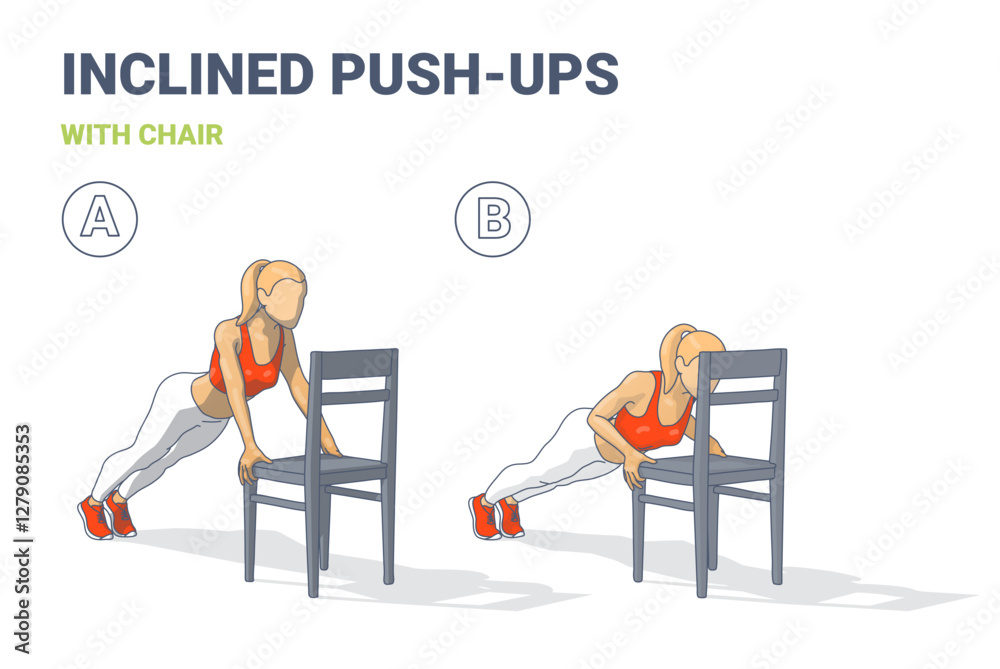 Fototapeta premium Inclined PushUps with Chair Two-Step Exercise Guide