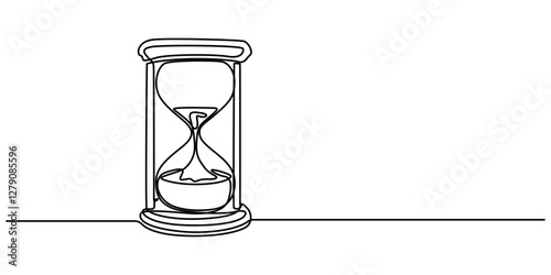 Hourglass countdown simple outline illustration. Continuous line drawing of Hourglass timer, One continuous line drawing of sand hourglass. Vintage timer as Countdown concept in simple linear style. 