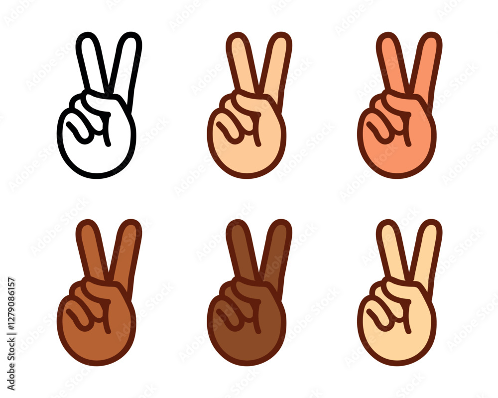 Cartoon victory hand gesture emoji icon in different skin colors Cartoon victory hand gesture emoji icon in different skin colors
