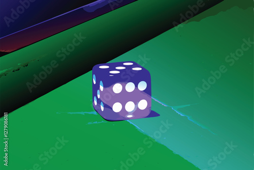 Close-up of a glowing, translucent-edged die, showing internal light source and sharp detail.  Render with realistic lighting and subtle reflections.