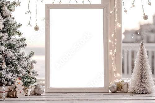 Joyful Christmas Tree Decorations on Wooden Background