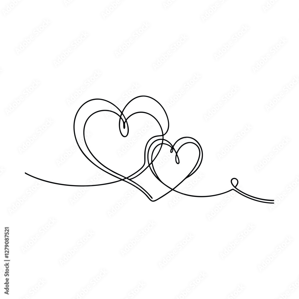 Continuous Line Art Drawing Two Intertwined Hearts Love Symbol Continuous Line Art Drawing Two Intertwined Hearts Love Symbol