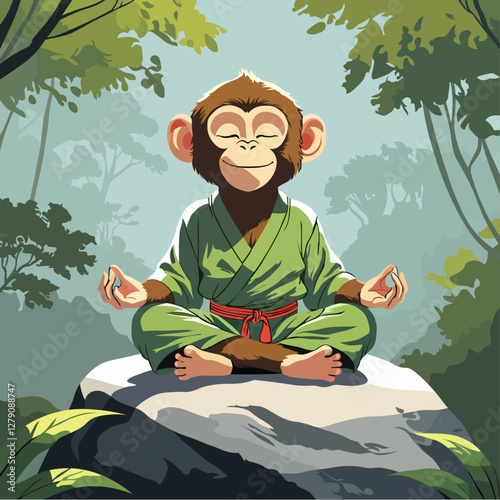 monkey sits meditating