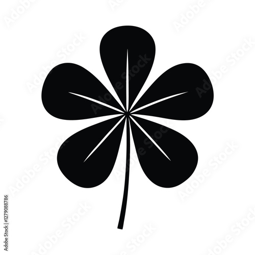 Fiveleaf Clover, Black Silhouette, Botanical Illustration, Lucky Charm, Nature Symbol
