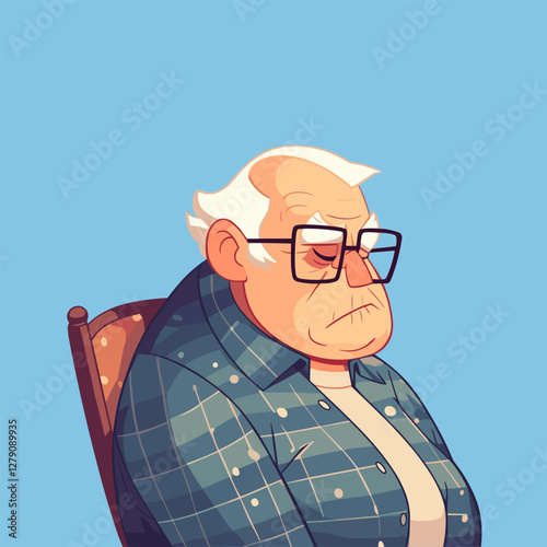 Old man sleeping on armchair or rocking chair. Elderly relaxing home or grandfather resting vector illustration. Grandfather Character Sit Sleep