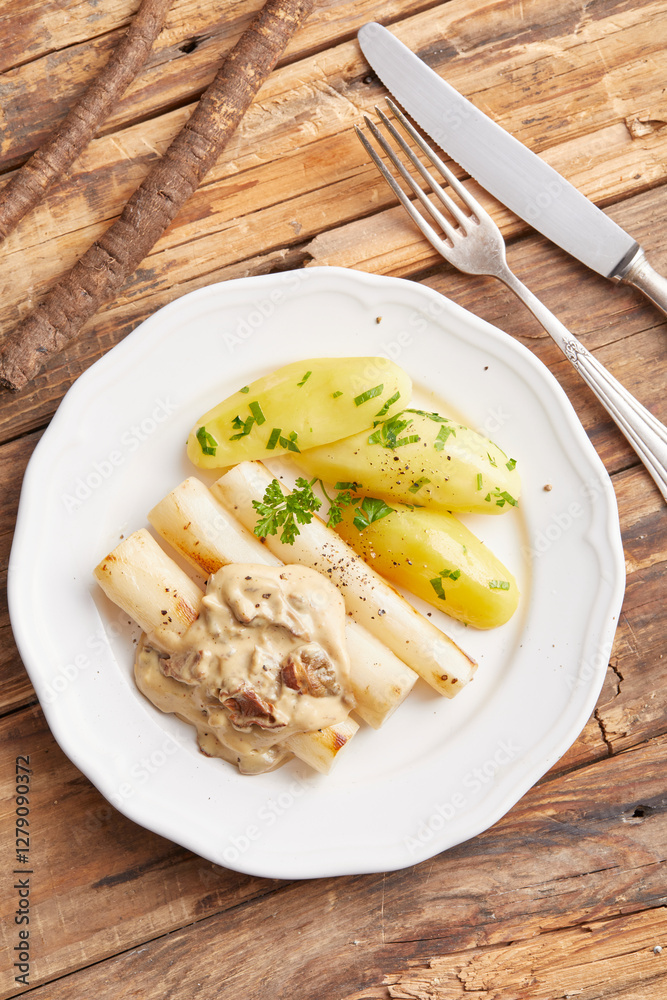 Salsify and Boiled Potatoes with Vegan Hollandaise Sauce Salsify and Boiled Potatoes with Vegan Hollandaise Sauce