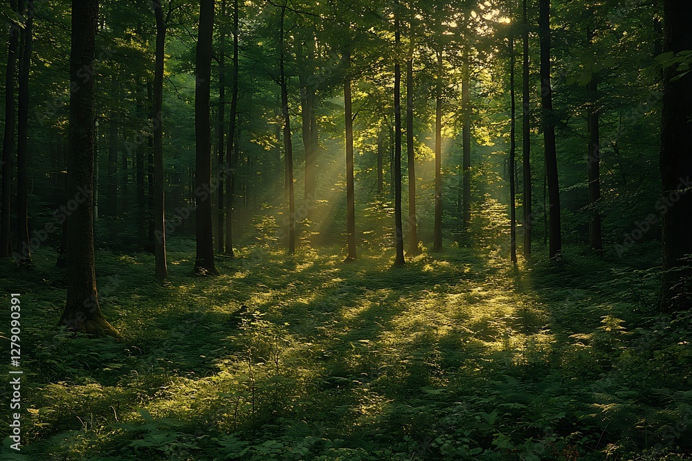 Sunlight Pierces a Peaceful Forest Canopy Sunlight Pierces a Peaceful Forest Canopy