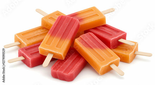 Pile of Orange and Red Popsicles on White Background