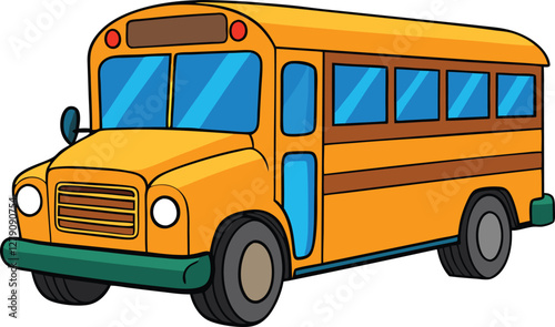 School bus vector illustration, yellow bus design, transportation vehicle, education, school transport, back to school, vector drawing, school bus icon, isolated vector.

