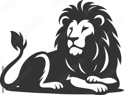 A lion lying down, resting peacefully vector animal silhouette