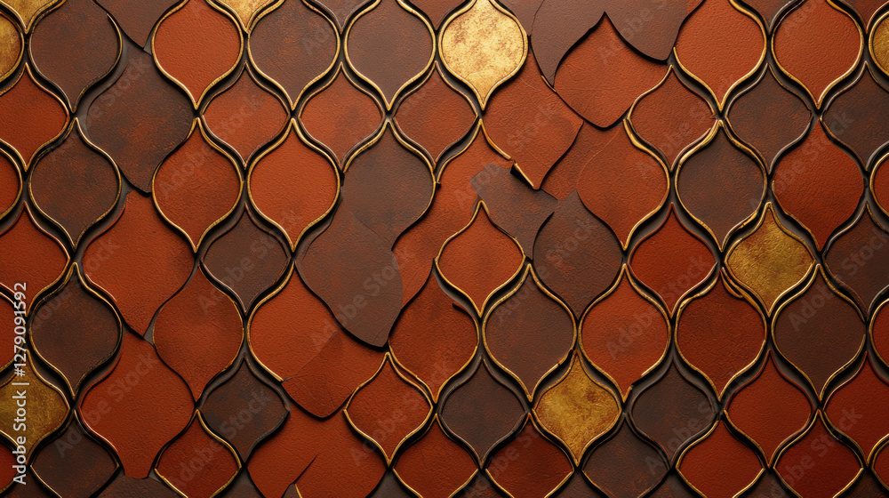 Fototapeta premium Elegant Moroccan tile pattern featuring terracotta and gold
