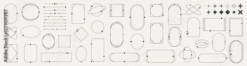 Set of modern minimalist elements. Minimalist aesthetic line. frames with stars shapes. Vintage, advertisement, commercial banner, poster, leaflet, billboard, sale. Collection trendy halftone vector.