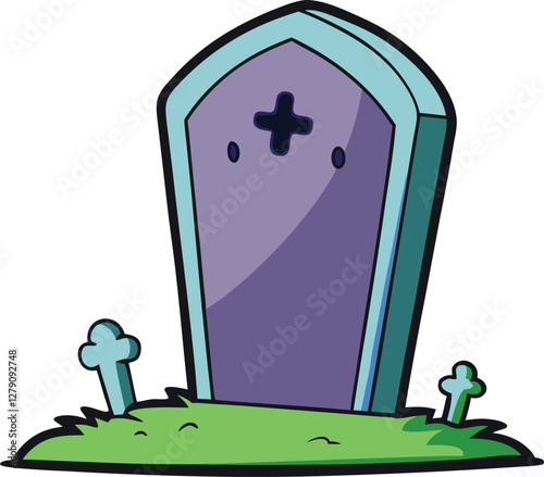 Spooky grave vector illustration for Halloween, horror, spooky themes, haunted, cemetery, and ghostly designs, perfect for scary, eerie, and seasonal decorations.