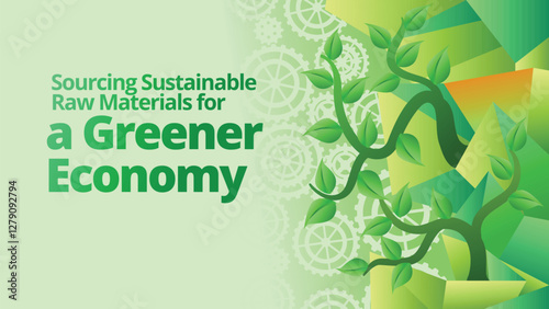 Sourcing Sustainable Raw Materials for a Greener Economy concept. abstract polygonal with green plant and gears for go green concept. template vector illustration 