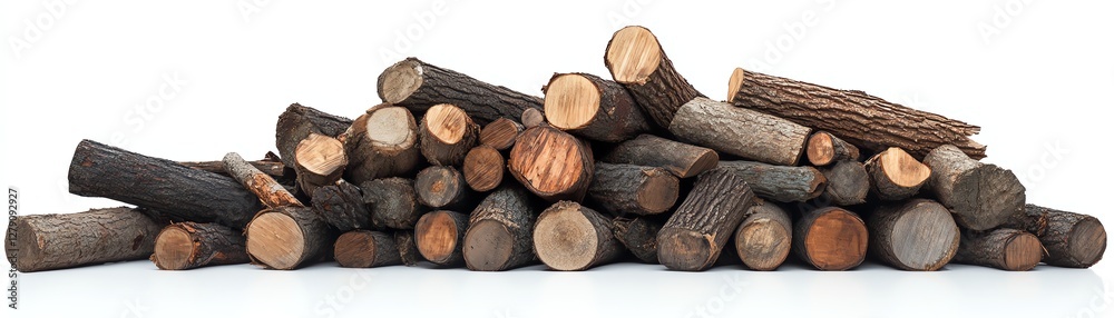 A pile of logs stacked neatly on a white isolated background. A pile of logs stacked neatly on a white isolated background.
