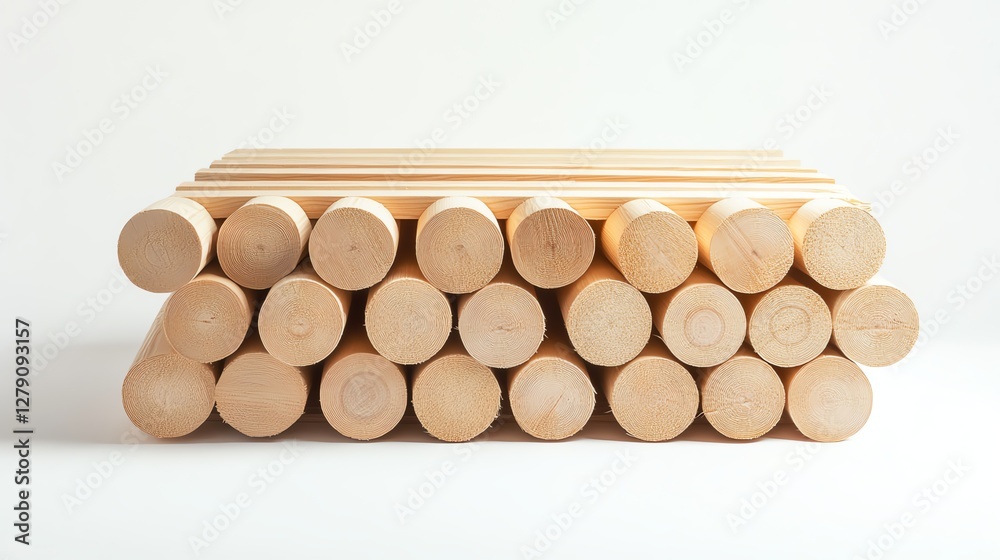 Stack of wooden dowels on a white isolated background. Stack of wooden dowels on a white isolated background.