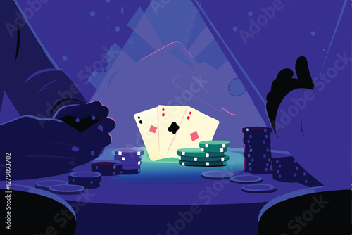 A dramatic poker game; intense expressions, chips scattered, sweat-slicked brows, focused eyes, expensive suits, luxurious setting.  High stakes, palpable tension.