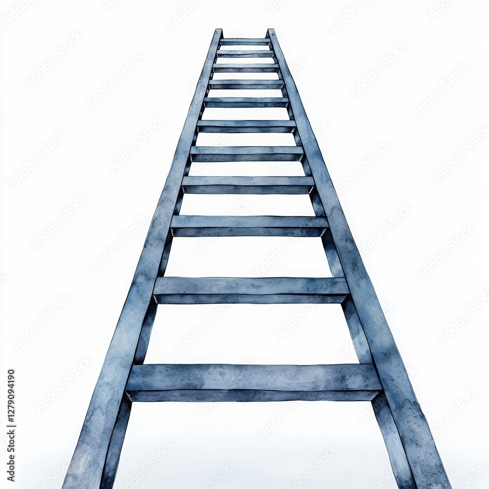 A tall, blue ladder stands vertically against a white background, symbolizing ascension, goals, and opportunities. A tall, blue ladder stands vertically against a white background, symbolizing ascension, goals, and opportunities.