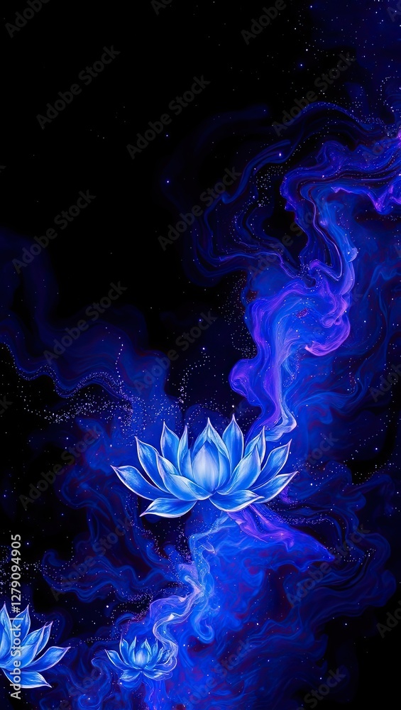 Obraz premium Abstract digital magical art with blue lotus flower Mobile phone wallpaper 9:16