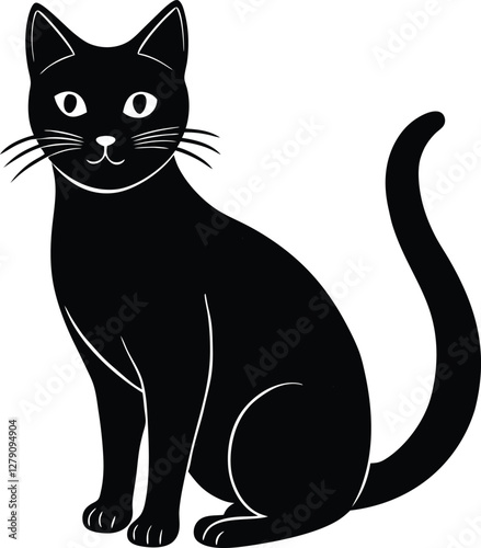 Black cat silhouette vector illustration, spooky feline clipart, Halloween cat icon, scary pet design, minimalist black cat, animal vector art for decorations and logos.