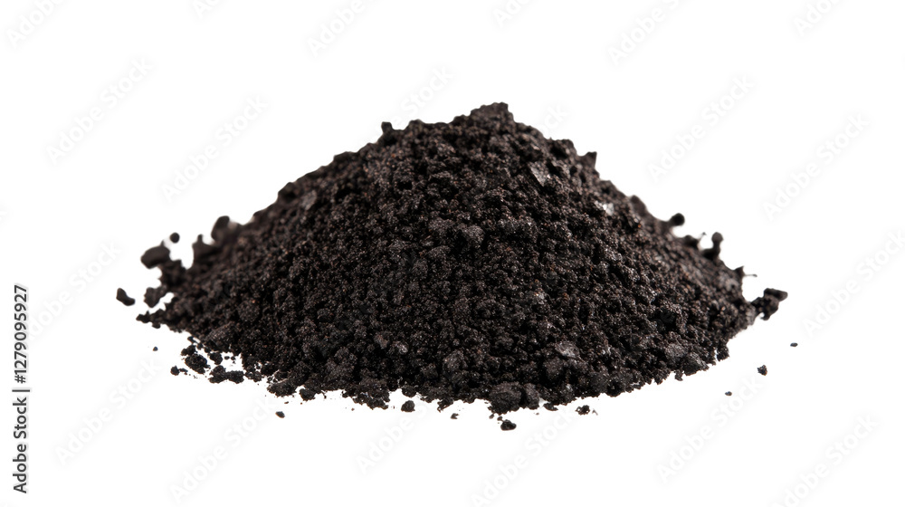 Black organic compost, rich nutrient blend for gardening, perfect for enriching soil and promoting plant growth. Isolated on white background or PNG Black organic compost, rich nutrient blend for gardening, perfect for enriching soil and promoting plant growth. Isolated on white background or PNG