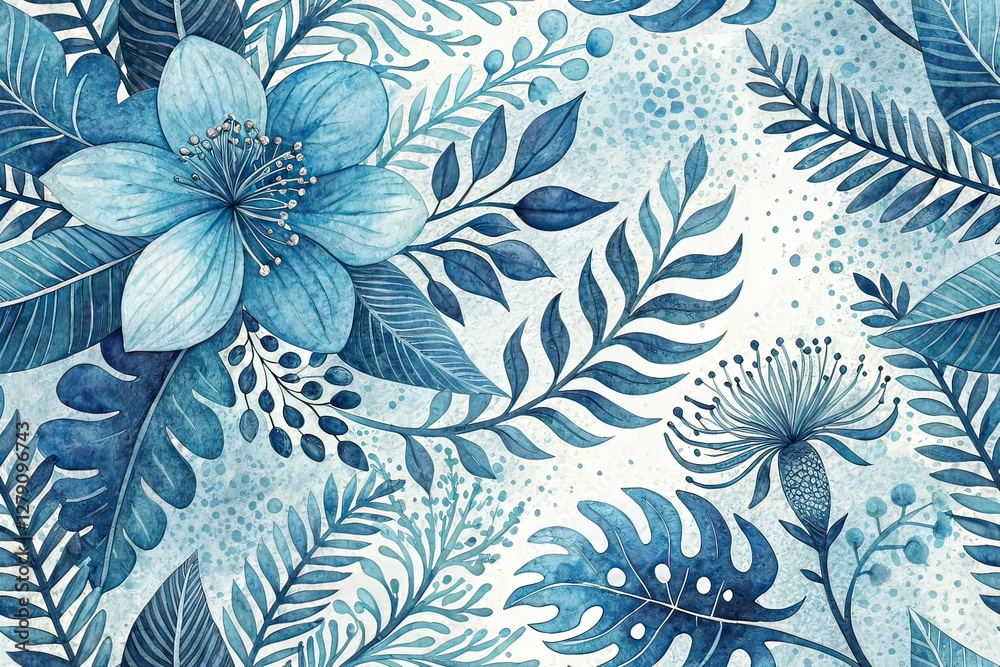 Fototapeta premium Abstract Blue Watercolor Nature Wall Art Background