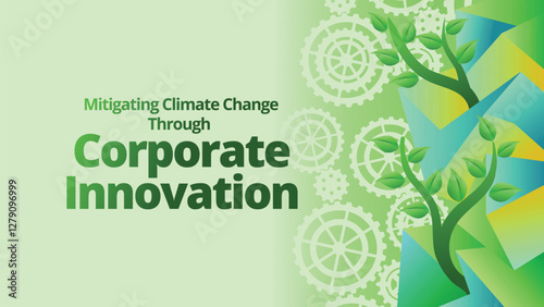 Mitigating Climate Change Through Corporate Innovation concept. abstract polygonal with green plant and gears for go green concept. template vector illustration 