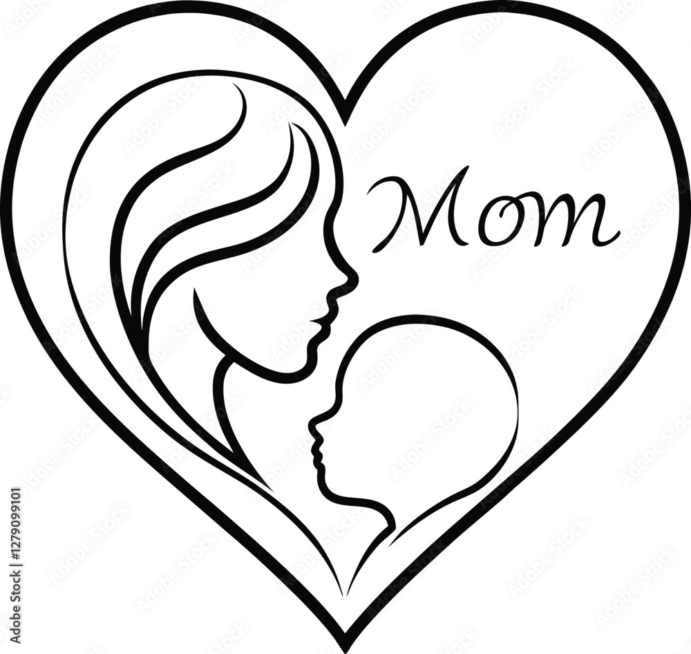 Mother's Day mom and child silhouette vector illustration, perfect for greeting cards, posters, motherhood concepts, love symbols, family designs, and decorations.