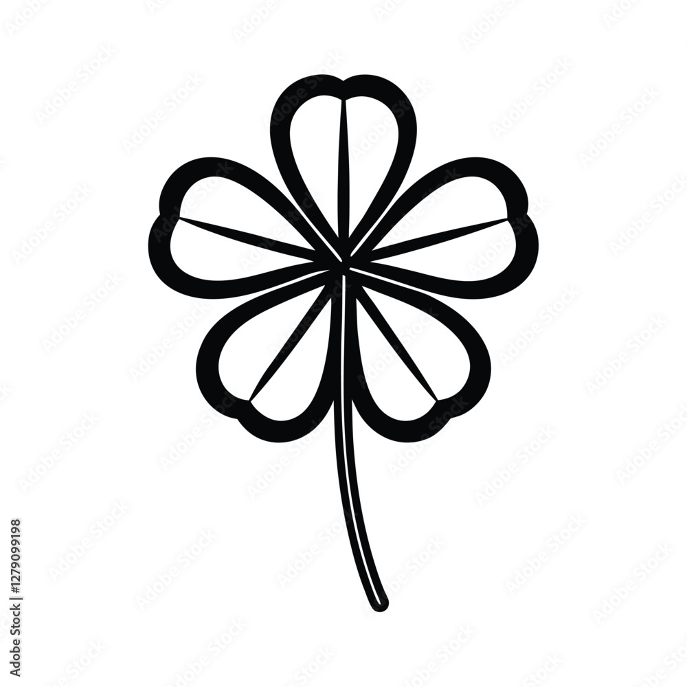 Naklejka premium Fiveleaf Clover, Luck, Symbol, Fortune, Irish, Charm, Design, Icon, Black, White