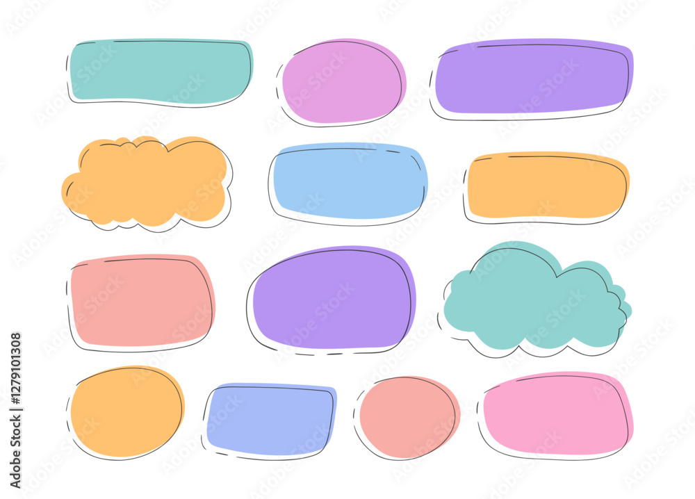 A set of irregular rectangular frames with fluid, hand-drawn edges. Abstract organic shapes, free-form blobs, text boxes. Vector illustration on white background. A set of irregular rectangular frames with fluid, hand-drawn edges. Abstract organic shapes, free-form blobs, text boxes. Vector illustration on white background.