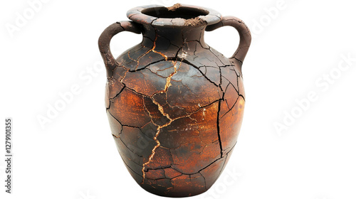 Rustic Cracked Vase on transparent background PNG.