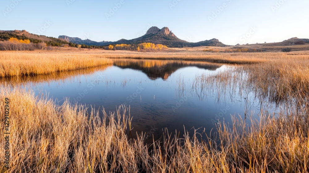 Autumnal mountain reflection in still pond (1) Autumnal mountain reflection in still pond (1)