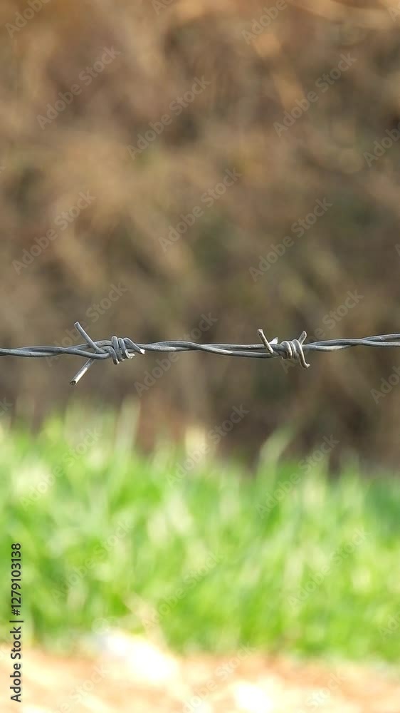 Steel Barbed Wire Stretches Across A Rural Landscape - 4k Vertical Video