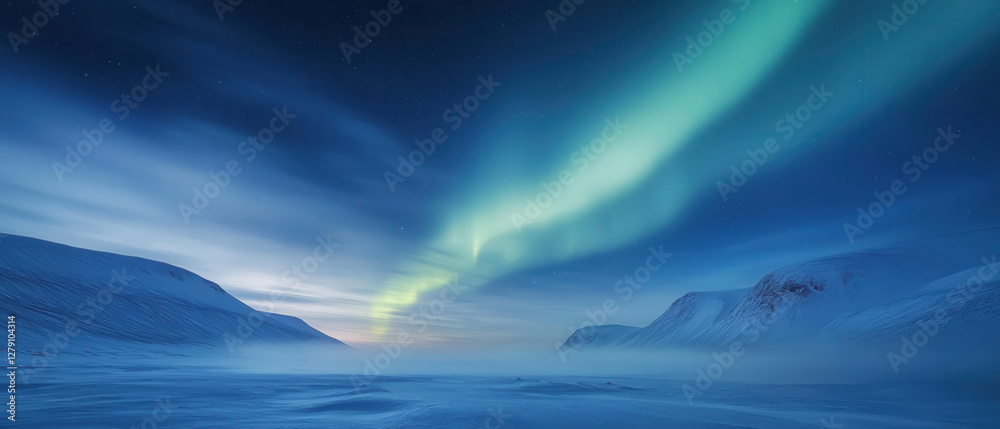 Fototapeta premium Breathtaking aurora borealis display arctic landscape nature photography icy environment wide-angle view celestial concept