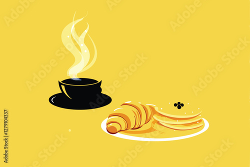 Create a minimalist vector banner design featuring a steaming cup of coffee or tea, emphasizing clean lines and a muted color palette.