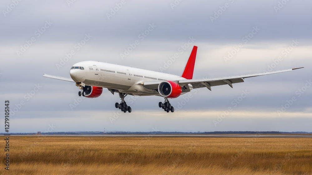 Fototapeta premium airplane Landing Approach on a Cloudy Day
