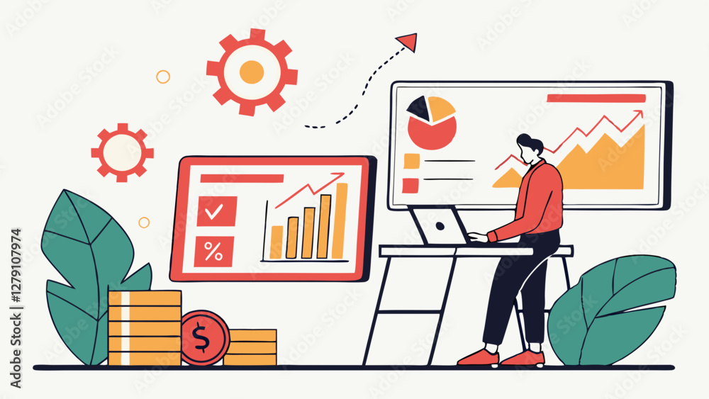 Businessman Working Online with Data Analytics and Financial Planning Businessman Working Online with Data Analytics and Financial Planning