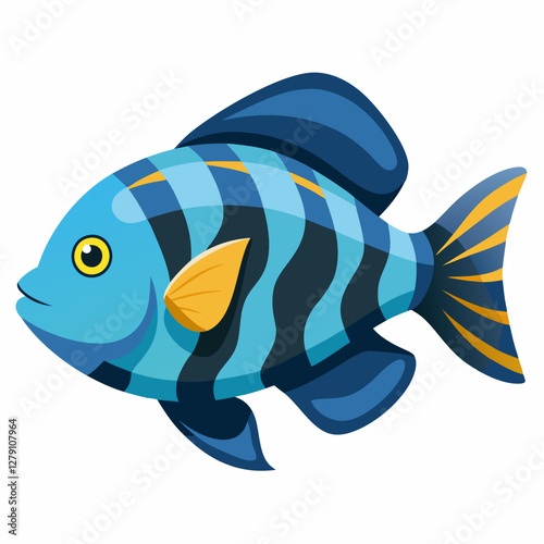 Minimalist White Saddle Cichlid Vector Illustration on a White Background