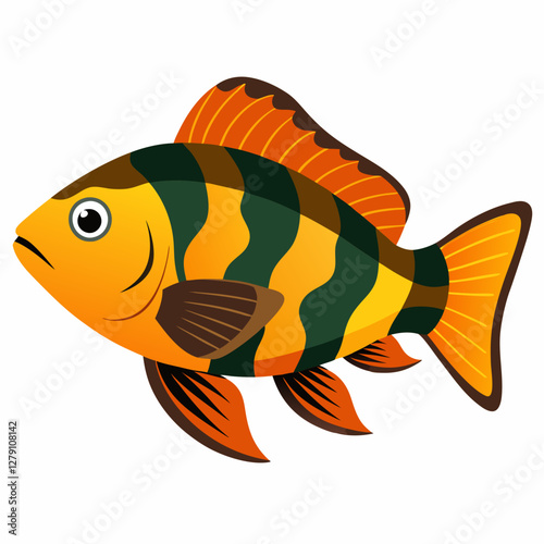 Minimalist White Saddle Cichlid Vector Illustration on a White Background