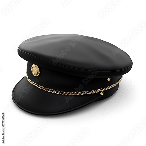 there is a black hat with a chain around it