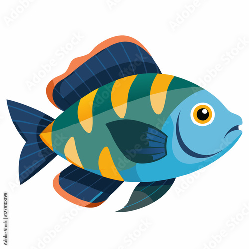 Minimalist White Saddle Cichlid Vector Illustration on a White Background