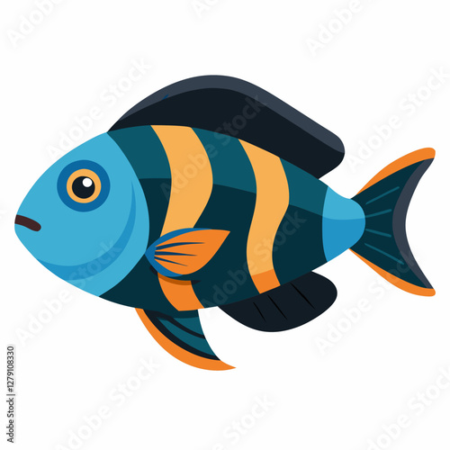 Minimalist White Saddle Cichlid Vector Illustration on a White Background