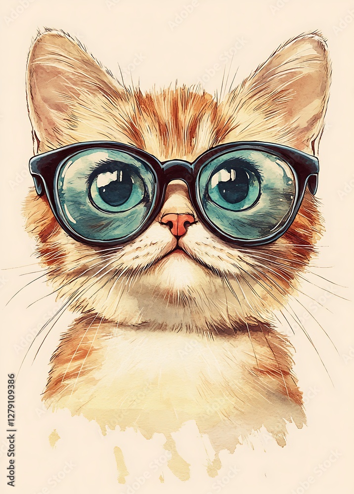 there is a cat with glasses on its face and a white background there is a cat with glasses on its face and a white background