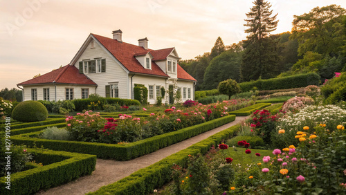 Wallpaper Mural classic house with flower garden  Torontodigital.ca