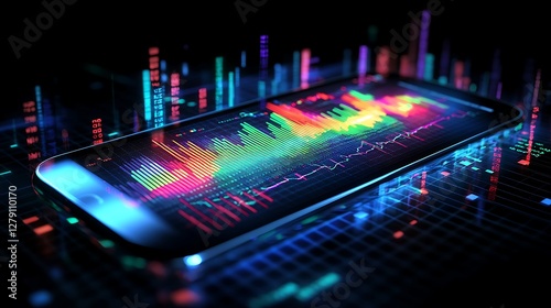 Wallpaper Mural Smartphone Displaying Financial Graph on Digital Interface, A smartphone displaying a colorful financial graph on a digital interface Torontodigital.ca