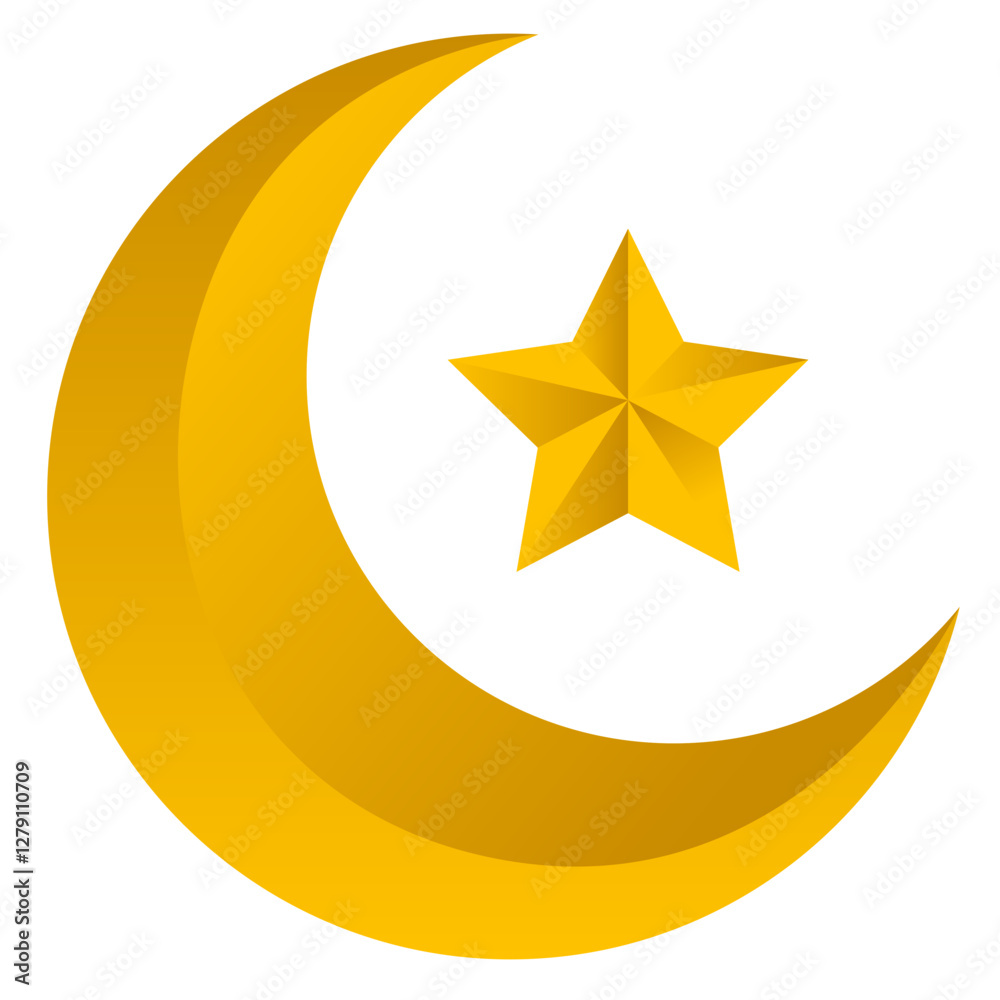 Crescent moon and star symbolizing Islam, perfect for religious designs, cultural concepts, or educational materials on Islamic beliefs. Crescent moon and star symbolizing Islam, perfect for religious designs, cultural concepts, or educational materials on Islamic beliefs.