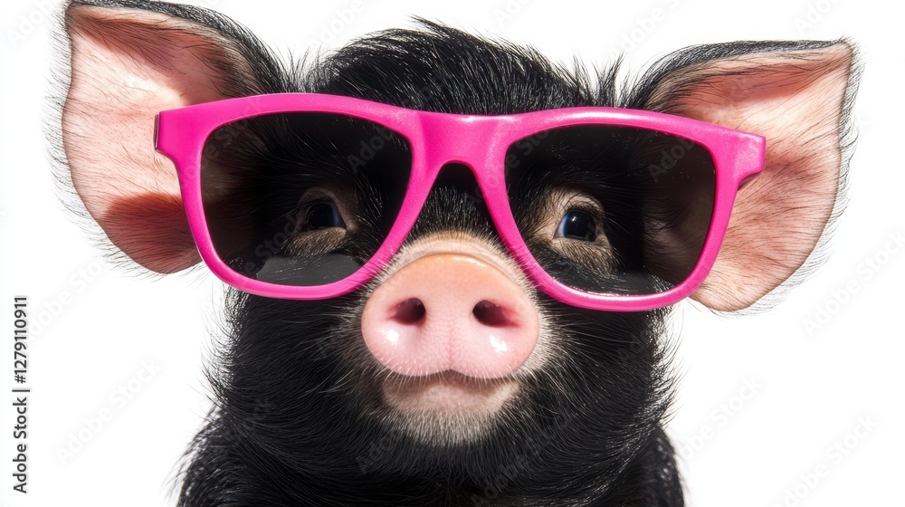 A stylish pig dons sunglasses and a pink hat, showcasing a playful and trendy attitude in a whimsical setting. A stylish pig dons sunglasses and a pink hat, showcasing a playful and trendy attitude in a whimsical setting.