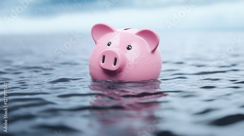 Bankruptcy protection piggy bank stranded in dark waters exploring debt recovery and asset management