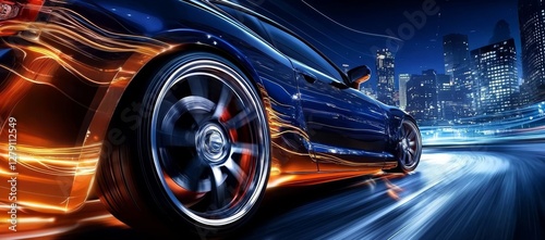 Wallpaper Mural Sport car performs thrilling wheel drift under city lights at night. Torontodigital.ca